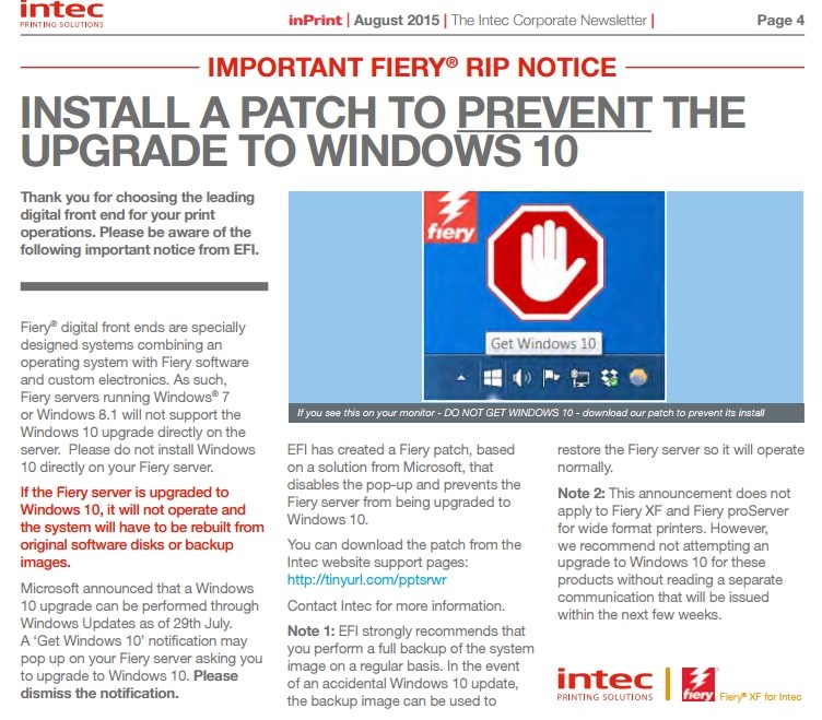 Пользуетесь RIP от Fiery? Не торопитесь с Windows 10!