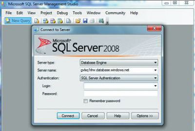 Экран 2. Соединение с SQL Azure из Query Manager