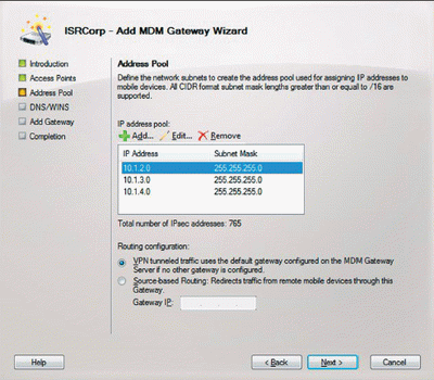 Экран 1. Добавление пулов адресов в окне мастера Add?MDM Gateway Wizard