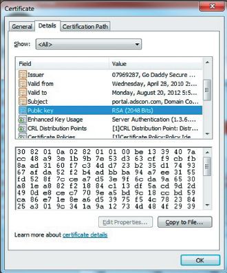 Экран 1. Проверка длины ключа SSL-сертификата через браузер IE