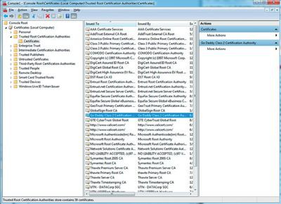 Экран 3. Использование оснастки MMC Certificates для?просмотра корневых сертификатов