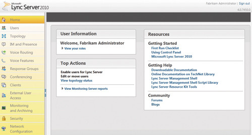 Панель управления Lync Server 2010