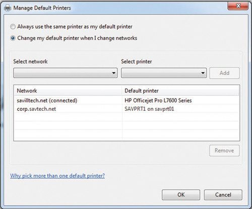 Настройка принтеров по умолчанию для различных сетей