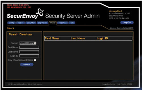 Окно локального администрирования SecurEnvoy