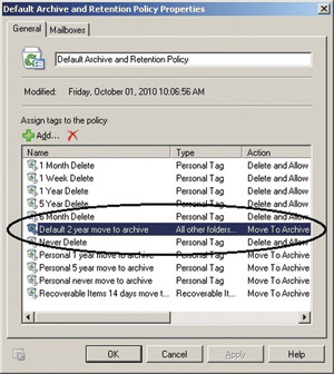 Теги политики Default Archive and Retention Policy