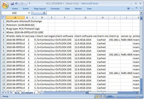 Журнал протокола для службы RPC Client Access 