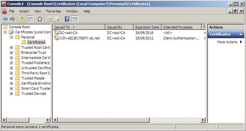 Сертификаты в хранилище Personal контроллера домена
