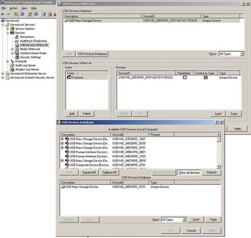 Интерфейс окна управления белым списком