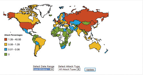 Карта интернет-атак за апрель 2012 года