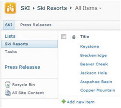 Данные в списке Ski Resorts