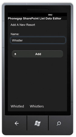 Страница создания элемента в?эмуляторе Windows Phone 7