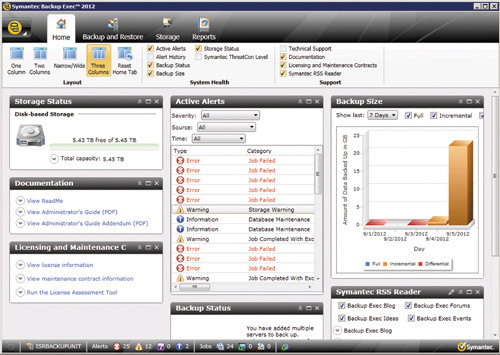 Пользовательский интерфейс Backup Exec