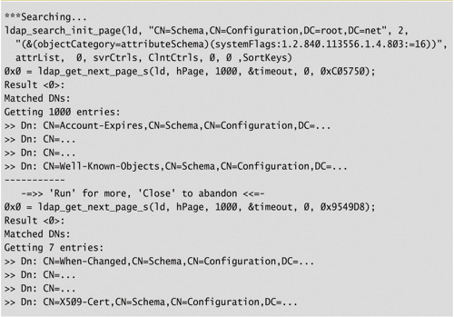 Результат постраничного запроса к контексту именования схемы AD Windows Server 2003