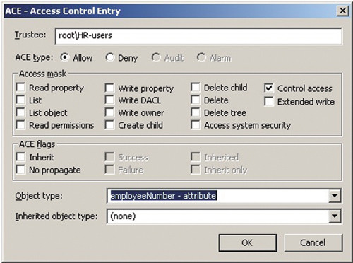 Предоставление атрибуту employeeNumber разрешения на доступ к управлению