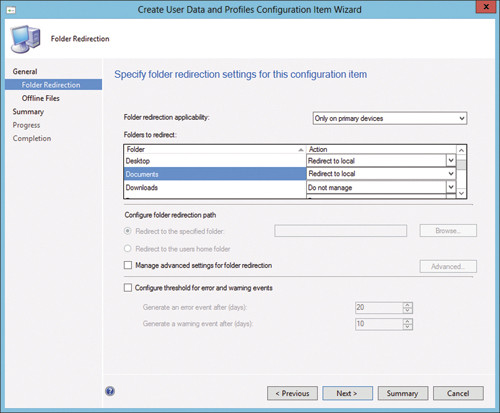 Настройка перенаправления папок