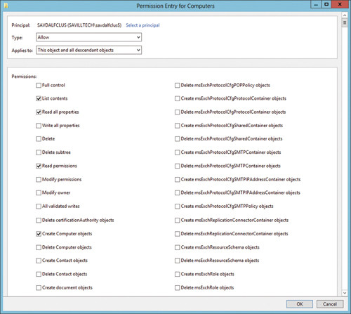 Проверка наличия у учетной записи Cluster Computer разрешения на создание объектов «компьютер» в применяемом по умолчанию контейнере Computers