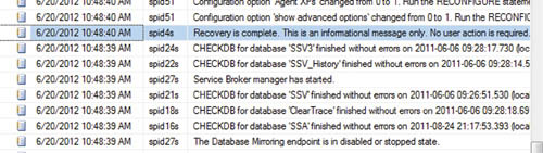 Операции SQL Server при восстановлении всех баз данных