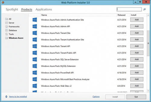 Установка компонентов Windows Azure Pack