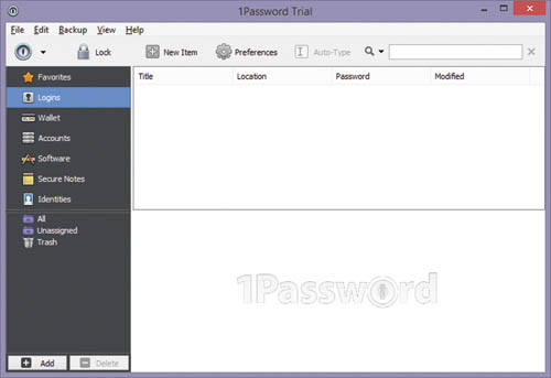 Главное окно 1Password