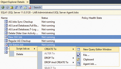 Выбор заданий агента SQL Server