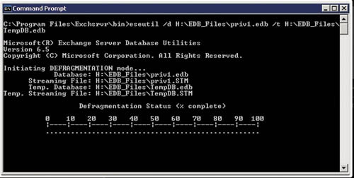 Запуск ESEUTIL с ключом /D для дефрагментации базы данных в автономном режиме
