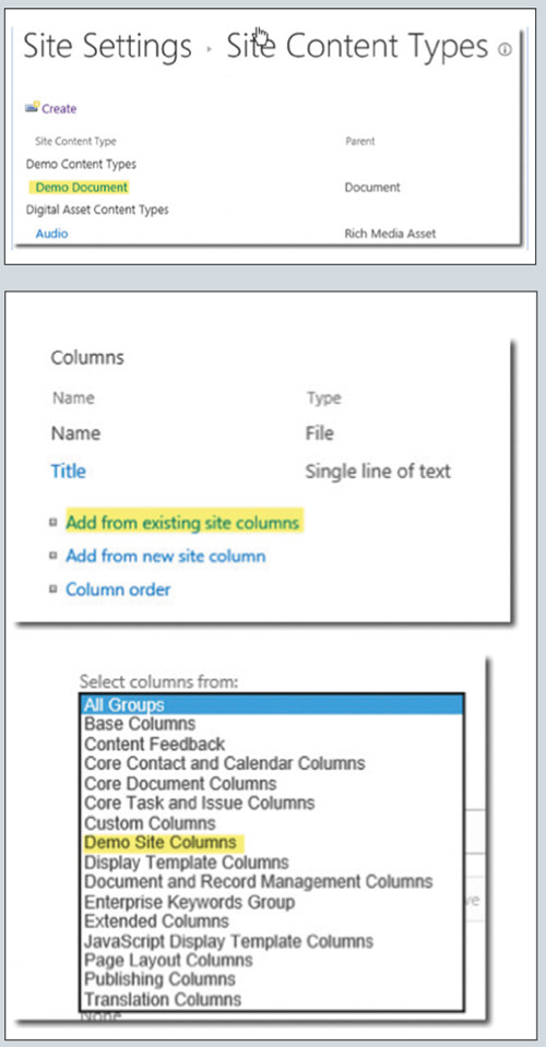 Добавление столбцов к типу содержимого