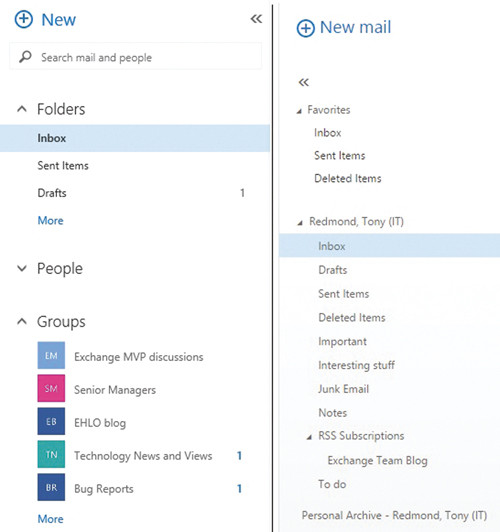 OWA Online (слева) и локальный OWA (справа)