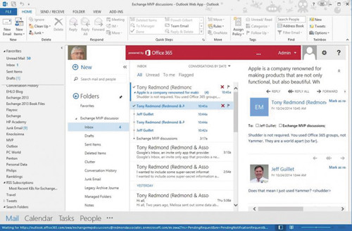 Outlook 2013 отображает папки в почтовом ящике для группы Office 365