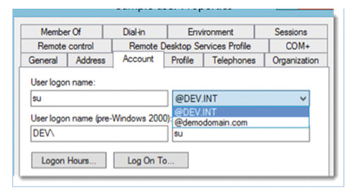 Назначение доменного суффикса UPN пользователю