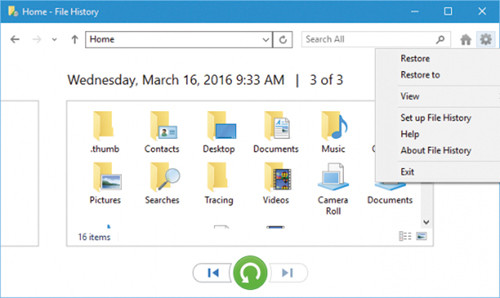 Копии файлов в окне «Истории файлов»