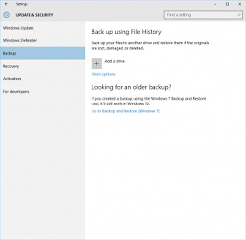 Параметры истории файлов в приложении «Параметры»