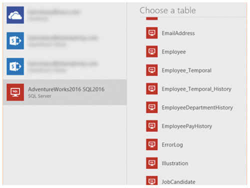 Просмотр таблиц в базе данных SQL из приложения PowerApps Desktop