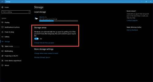Новая функция Storage Sense