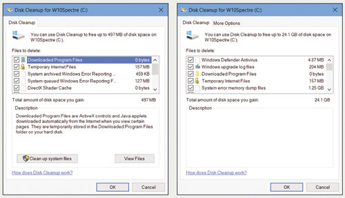 Два результата очистки диска утилиты «Очистка диска»