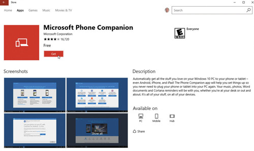 Загрузка приложения Microsoft Phone Companion
