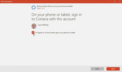 Регистрация Cortana на устройстве