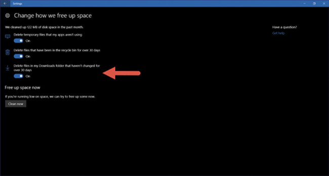 Выбор удаления файлов из папки «Загрузки»