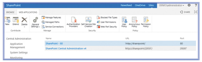 Выбор сайта SharePoint для настройки