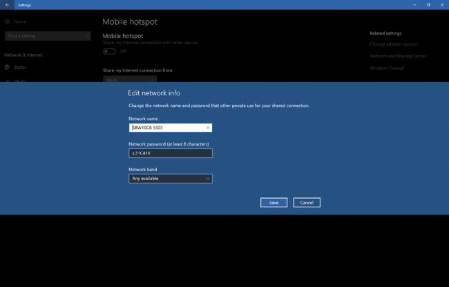 Указание параметров точки доступа Wi-Fi