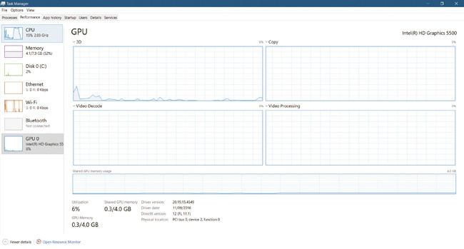 Средства мониторинга производительности  графических процессоров в диспетчере задач