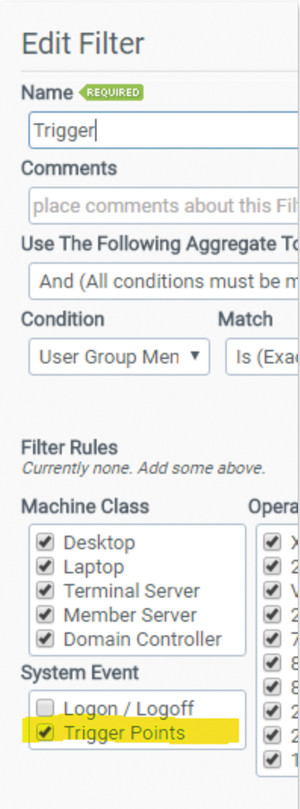 Настройка фильтра триггера
