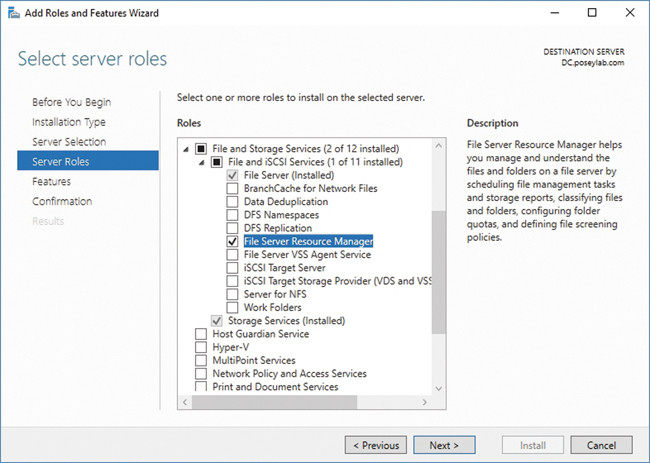 Диспетчер ресурсов файлового сервера необходимо сначала установить