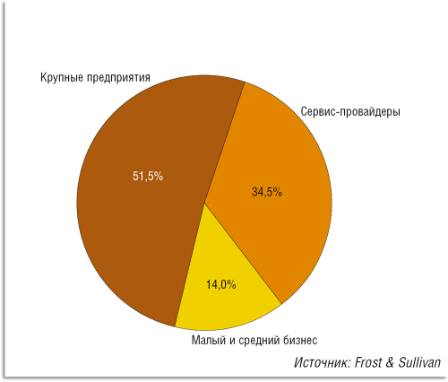 Рисунок 1. Примерная сегментация мирового рынка межсетевых экранов корпоративного класса.