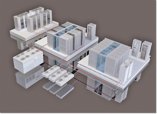 Рисунок 1. Решения для климатизации ЦОД по степени эффективности (с нижнего правого угла в верхний левый): системы охлаждения с подачей воздуха через двойной пол имеют множество точек отвода воздуха, при этом наблюдается потеря давления и большая разница температур на уровне 1U и 42U. Системы климатизации для рядов стоек обеспечивают точечное охлаждение в нужных местах.