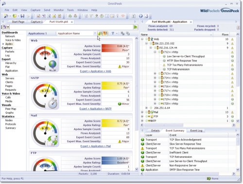 Рисунок 5. Информация о работе приложений, выдаваемая ПО OmniPeek.