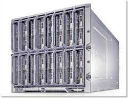 Рисунок 2. PowerEdge M1000e от Dell — это корзина для модульных серверов, куда можно устанавливать не только серверные модули, но и модули хранения iSCSI Equallogic.