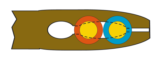 Рисунок 5. Форма рабочей области IDC-контакта типа KATT и ее взаимодействие с двумя проводами в случае их параллельного подключения