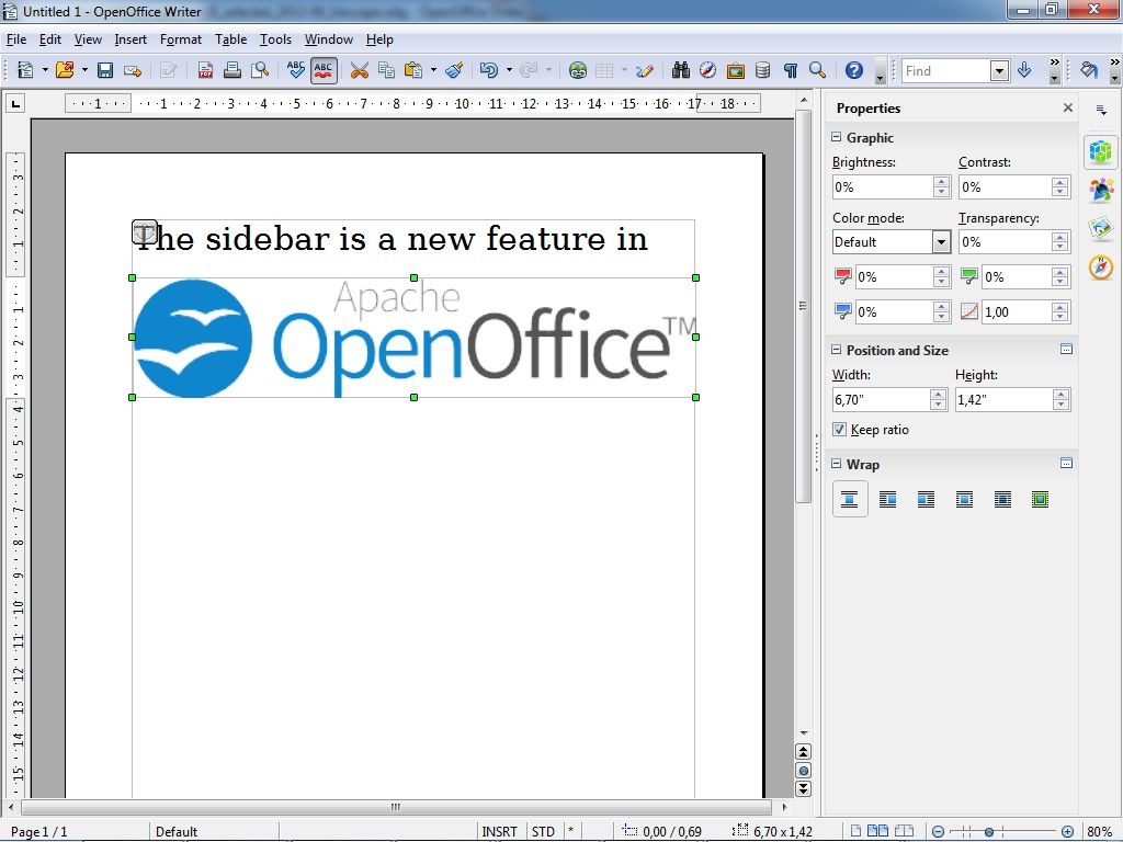 В OpenOffice появилась контекстная панель