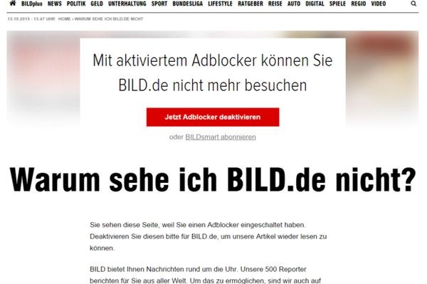 Bild заблокировал блокировщиков рекламы