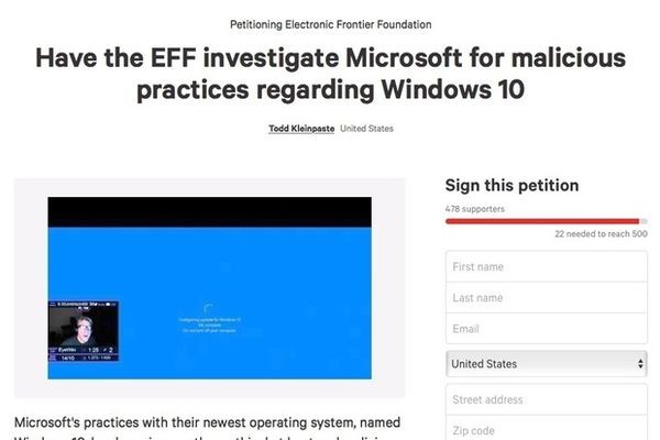 Фонд электронных рубежей просят заняться расследованием методов продвижения Windows 10
